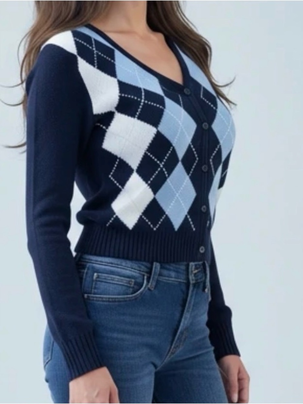 Brandy Melville Navy Argyle Cardigan - Women